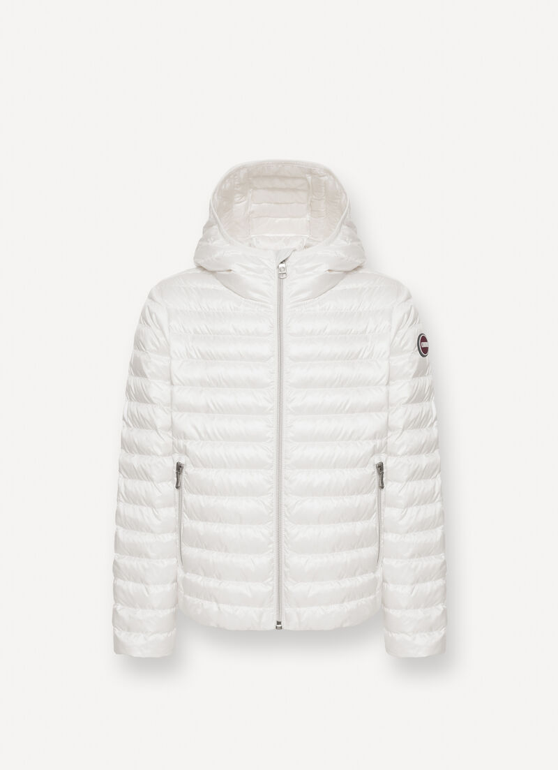 Down jacket with elasticated hem