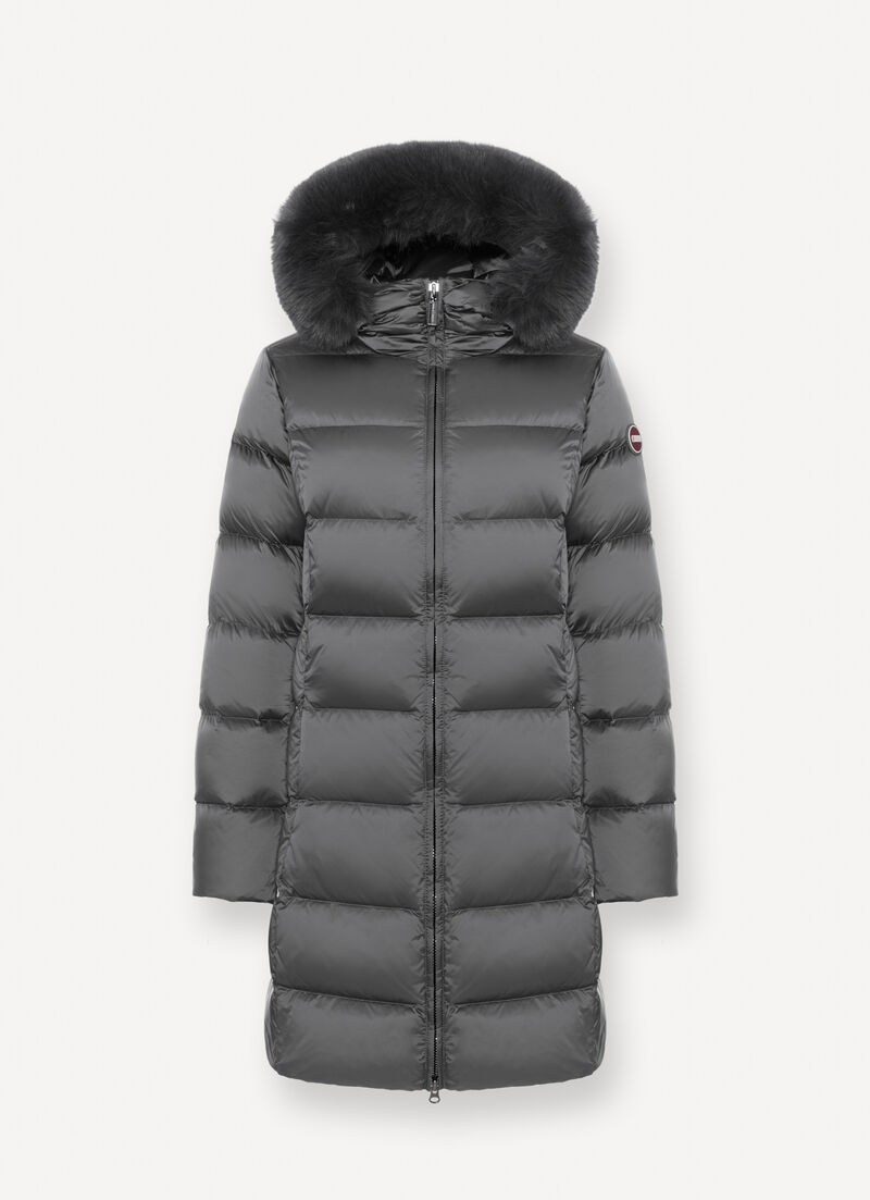 Long down jacket with faux fur