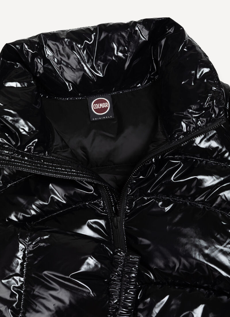 Glossy down jacket with high collar
