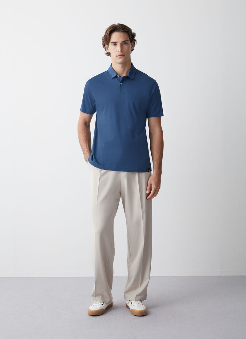 Compact cotton polo shirt with shirt collar