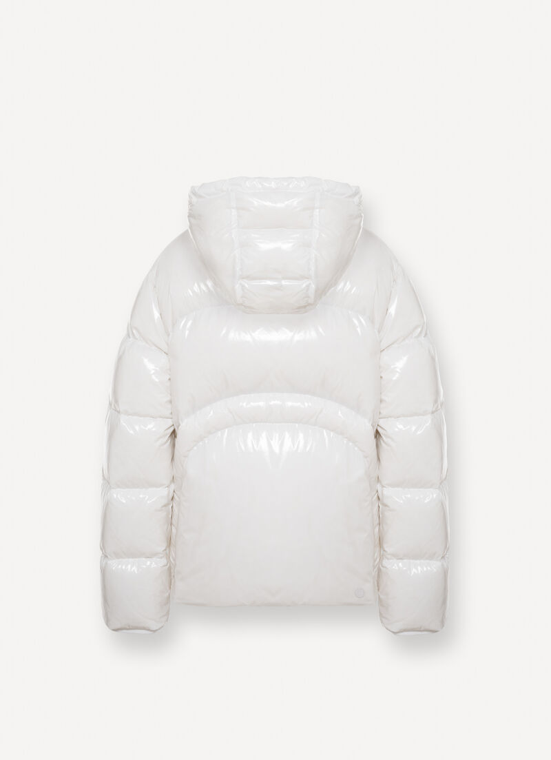 Glossy hooded down jacket