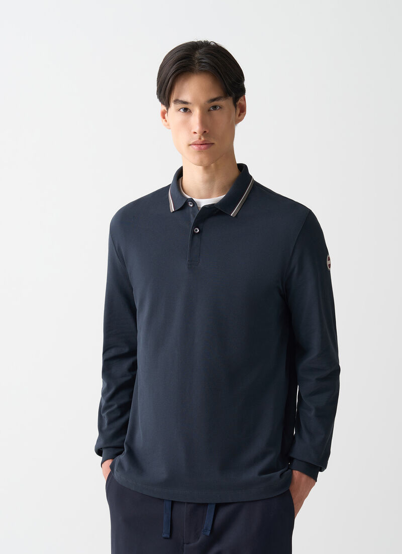 Long-sleeved tricolour polo shirt
