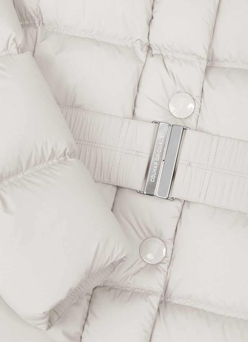 Super-matte stretch down jacket with belt