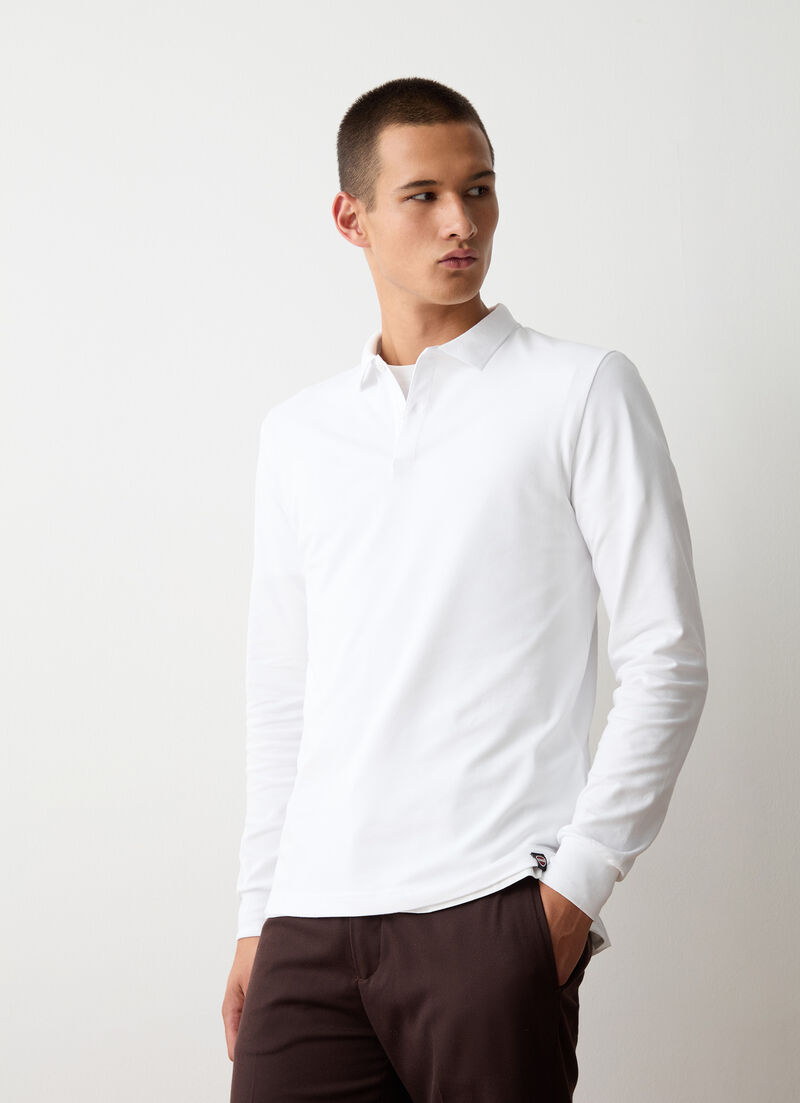 Long-sleeved polo shirt in stretch piqué