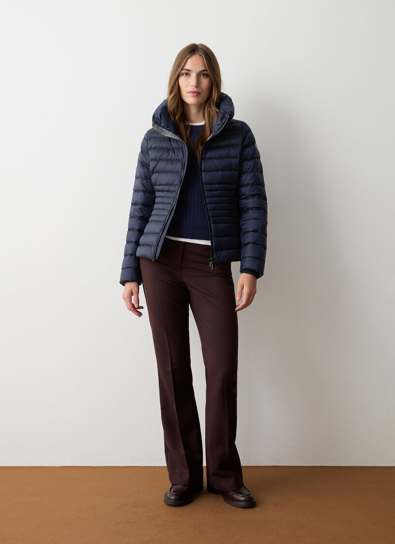 Fitted down jacket with knit cuffs