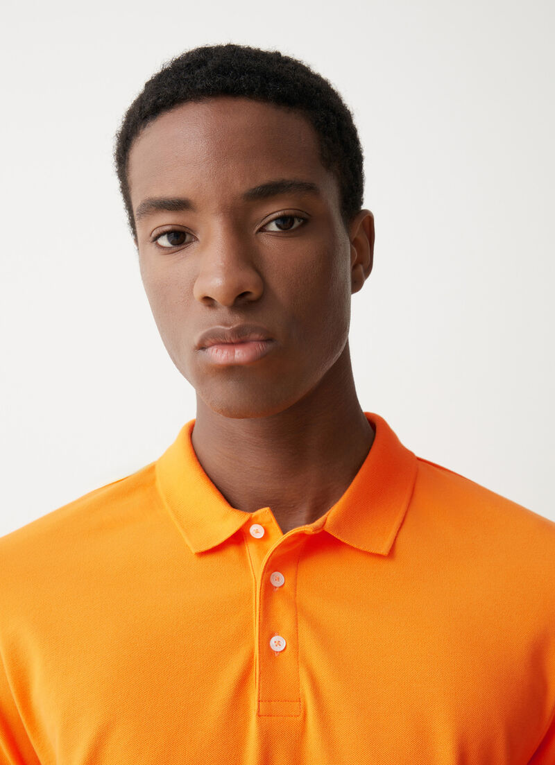 Stretch piqué cotton polo shirt