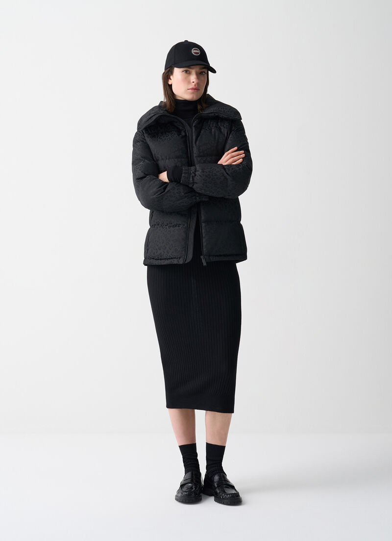 Animal print down jacket with belt