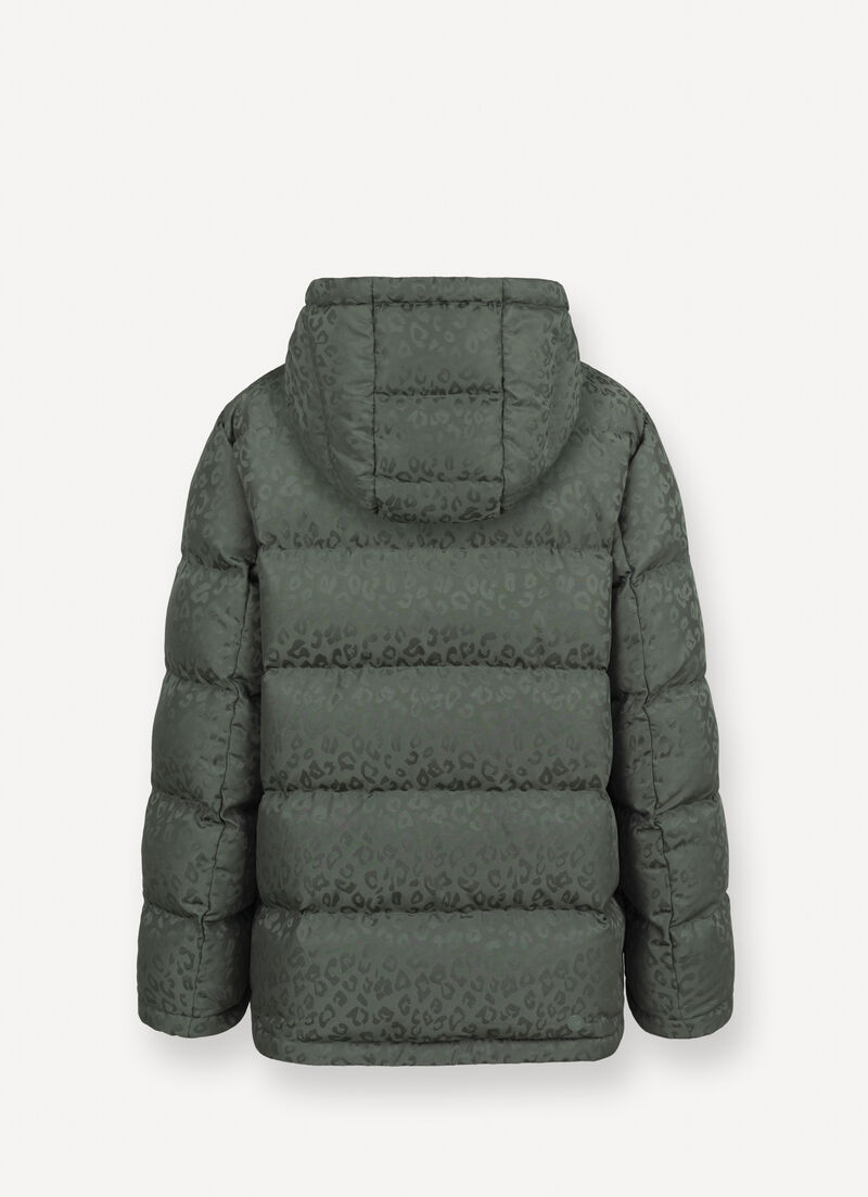 Animal-print hooded down jacket