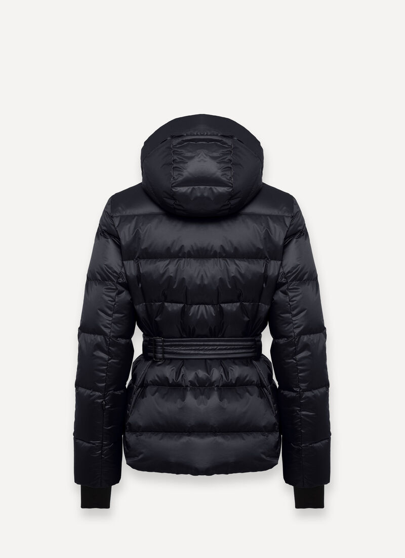 Glossy padded ski jacket with belt