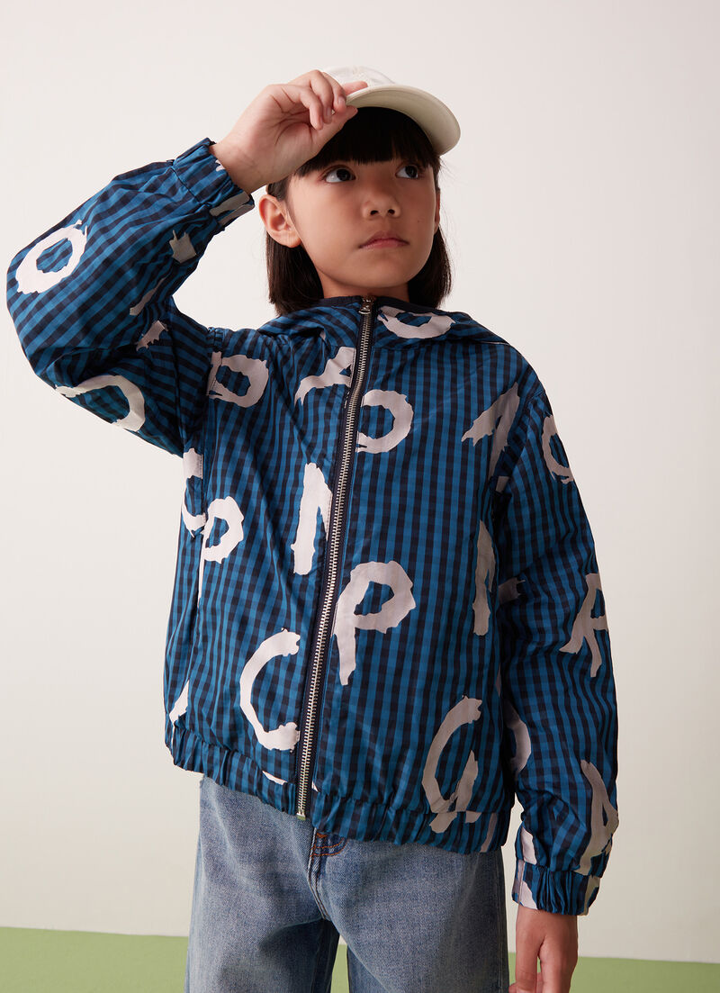 Unlined jacket with vichy pattern and print