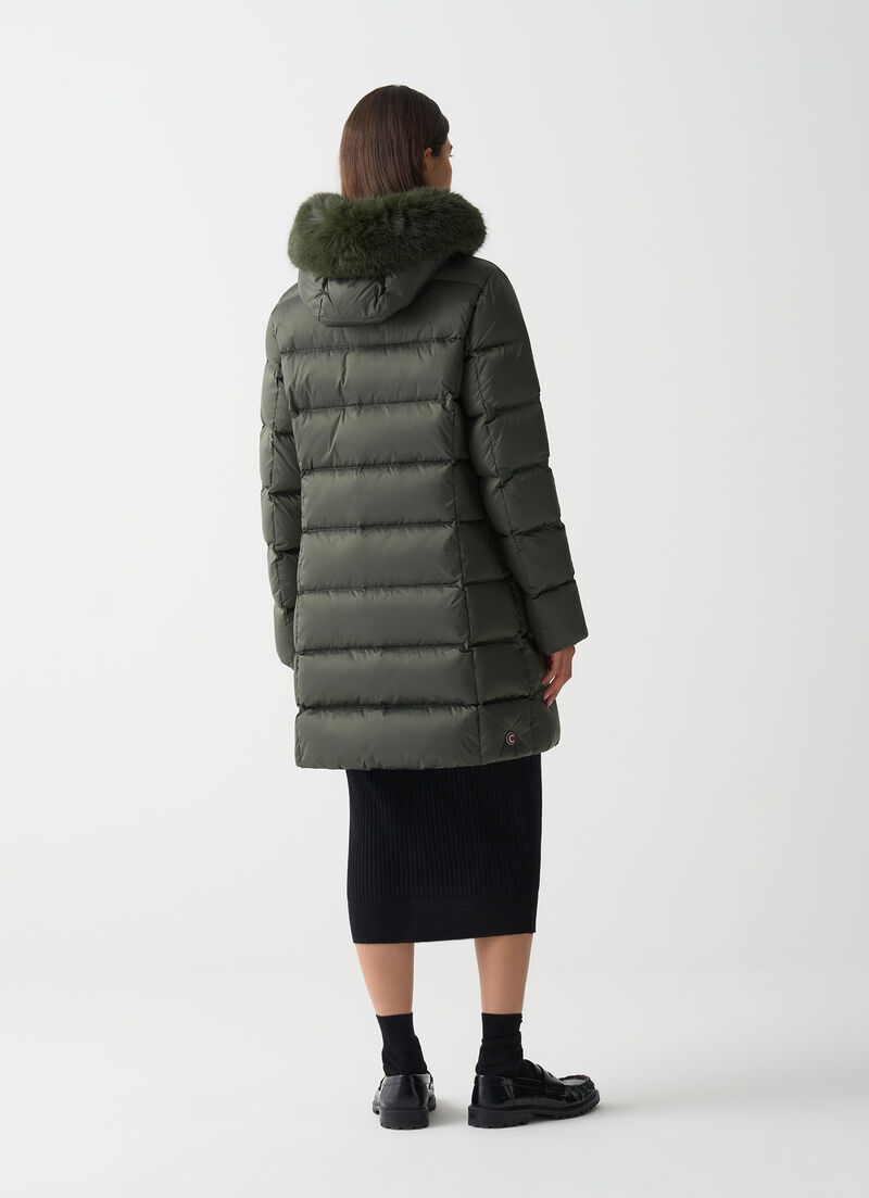 Long down jacket with faux fur