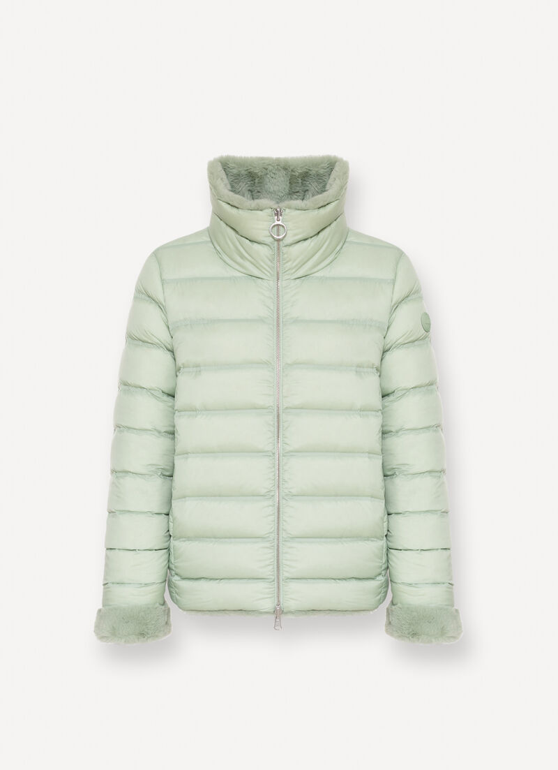 Reversible faux fur down jacket