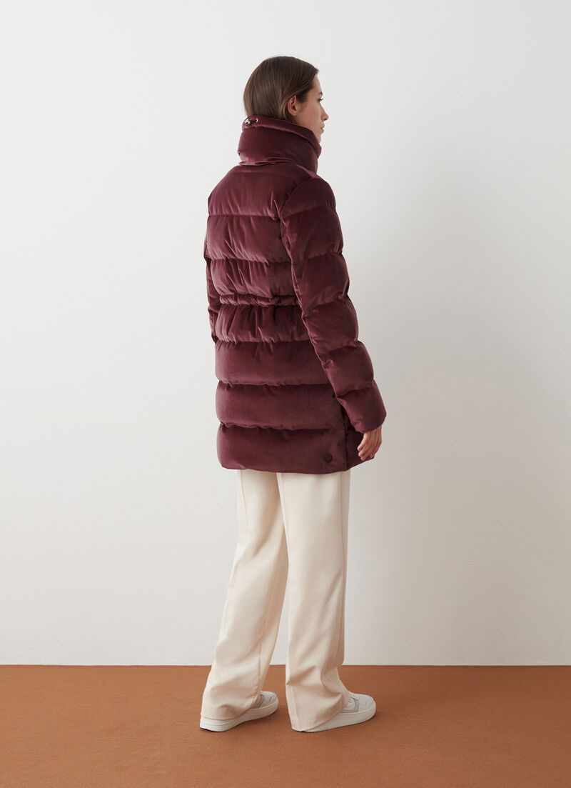 Long stretch velvet down jacket
