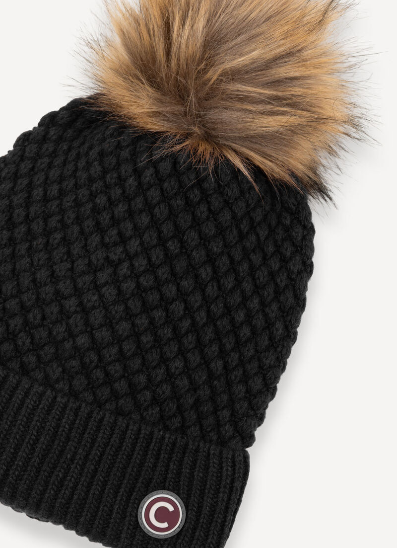 Unisex hat with faux fur pom-pom