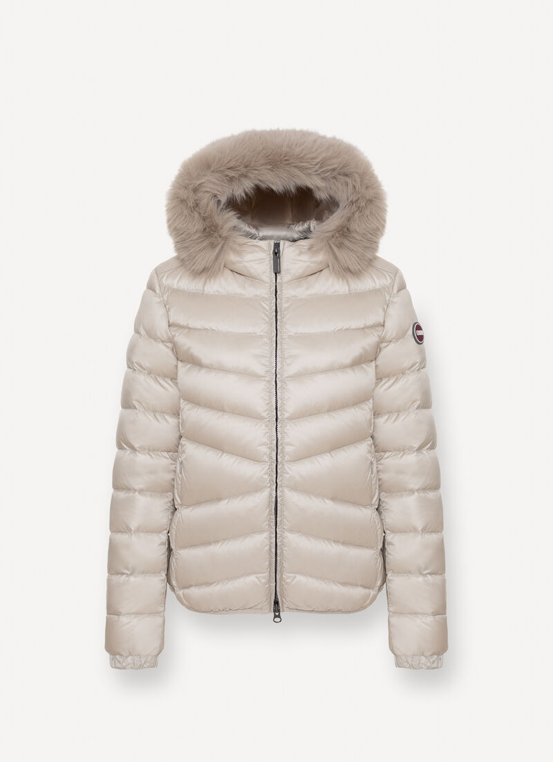 Quilted down jacket with faux fur