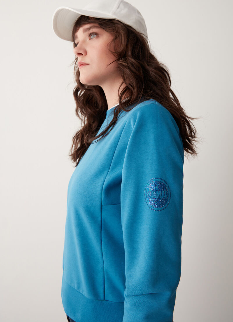 Crew neck sweatshirt with vertical cuts