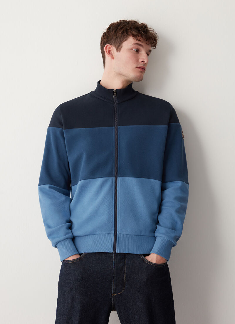 Full-zip 100% cotton piqué sweatshirt