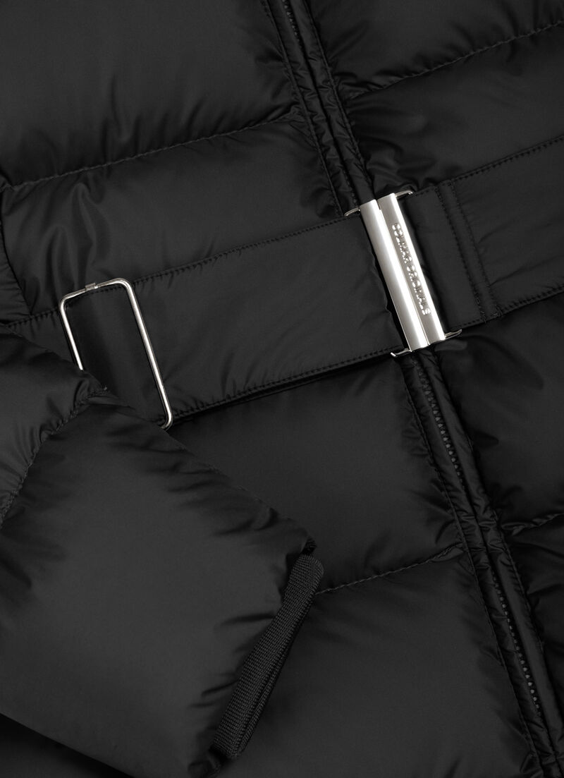 Long matte down jacket with belt