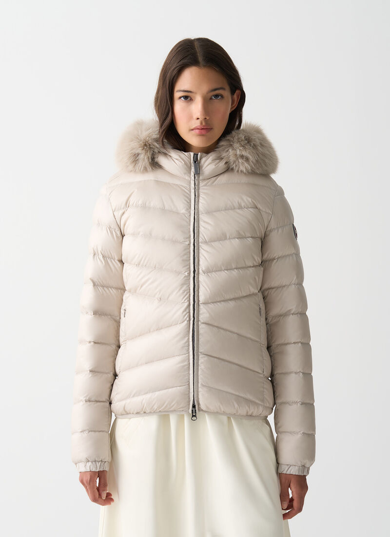 Quilted down jacket with faux fur