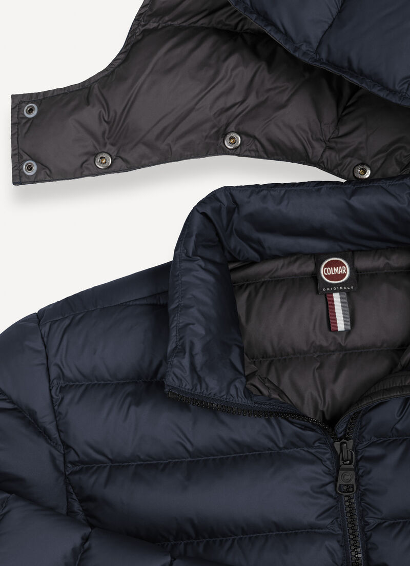 Sporty down jacket with detachable hood