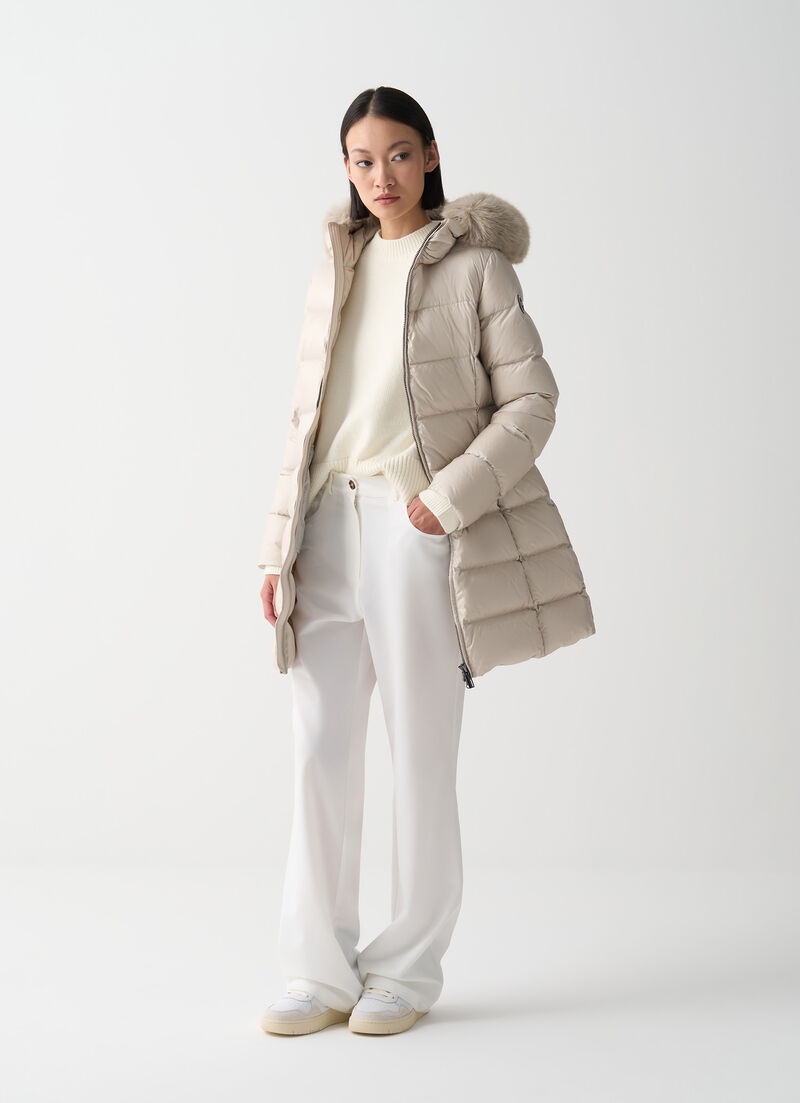 Long down jacket with faux fur