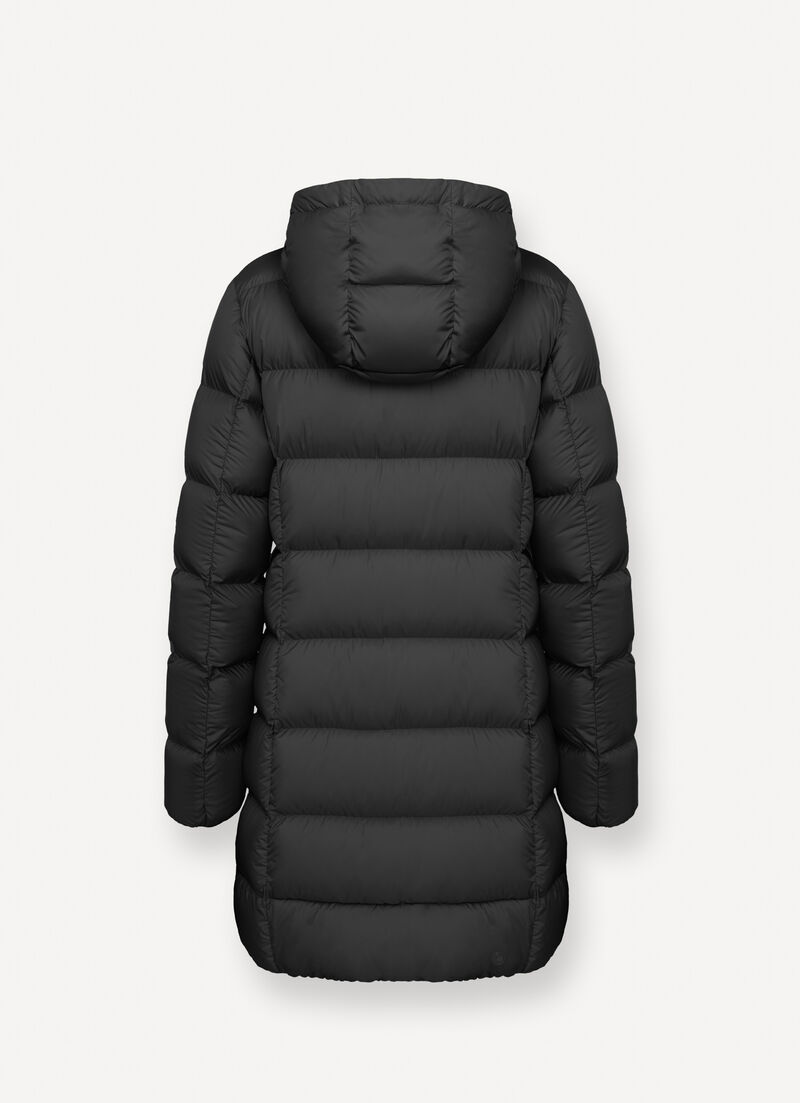Long matte down jacket with hood