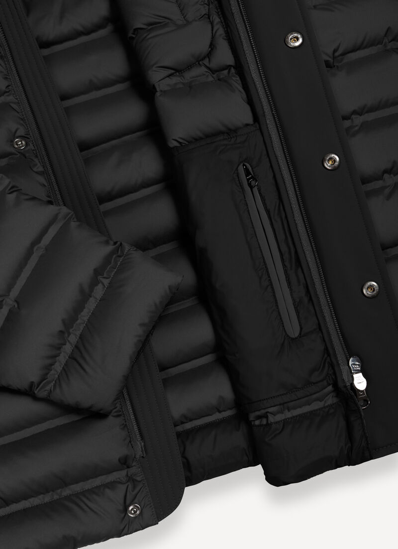 Seamless down jacket with removable hood