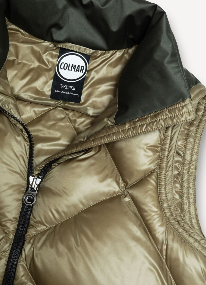 Colour-block down-padded maxi-vest