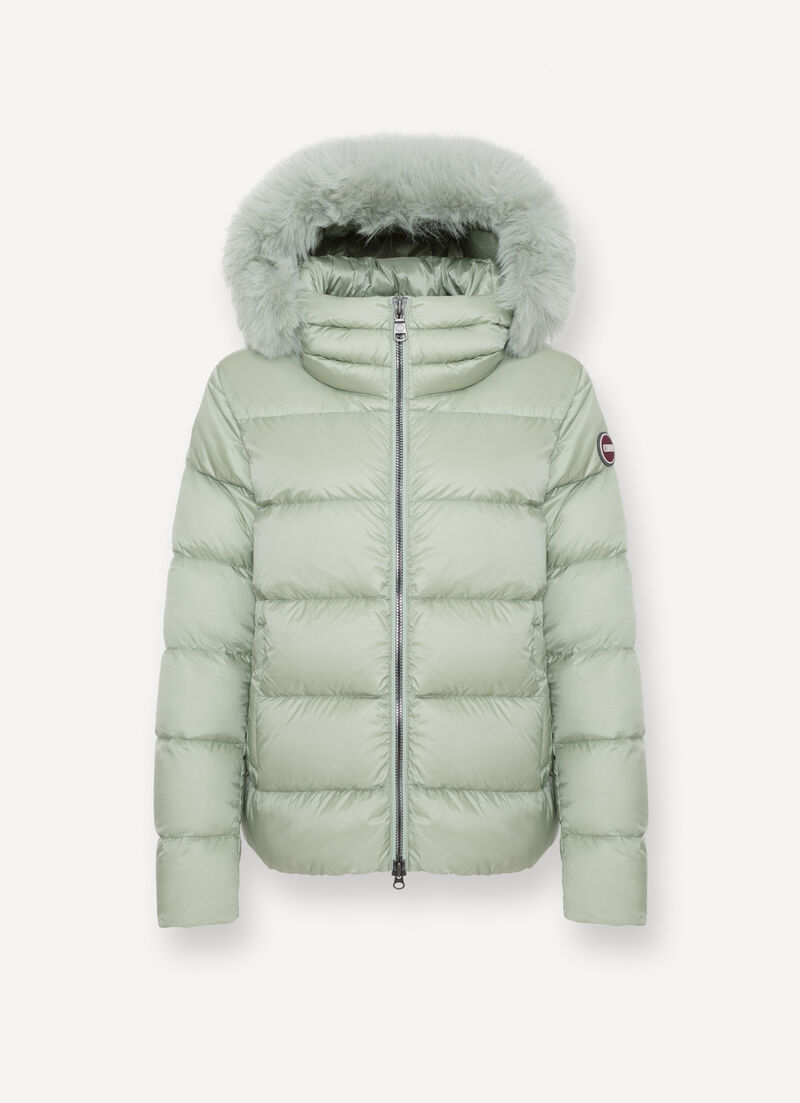 Down jacket with detachable faux fur hood