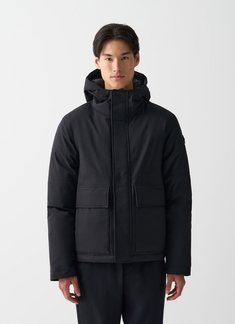 Twill down jacket with patch pockets