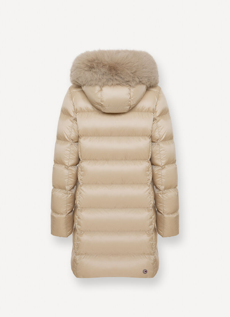 Long down jacket with faux fur