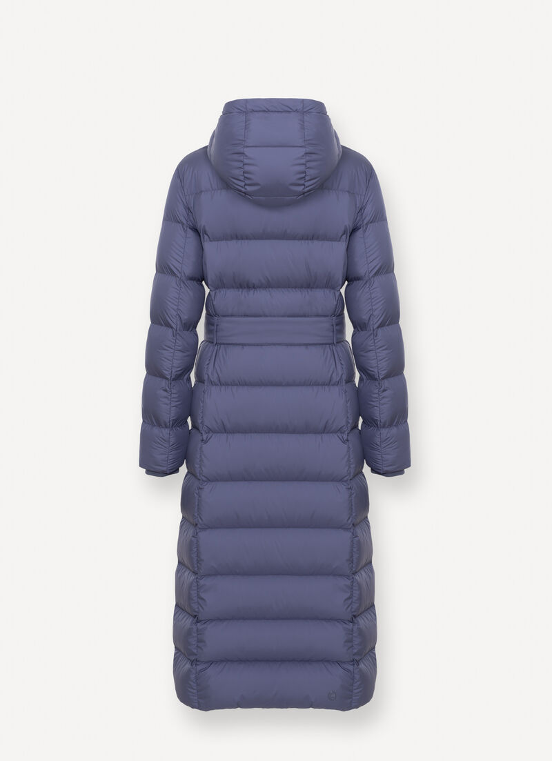 Long matte down jacket with belt