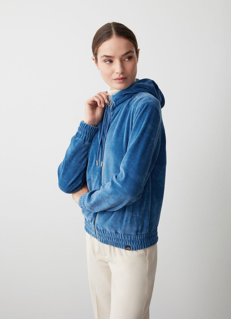 Velvet sweatshirt with zip