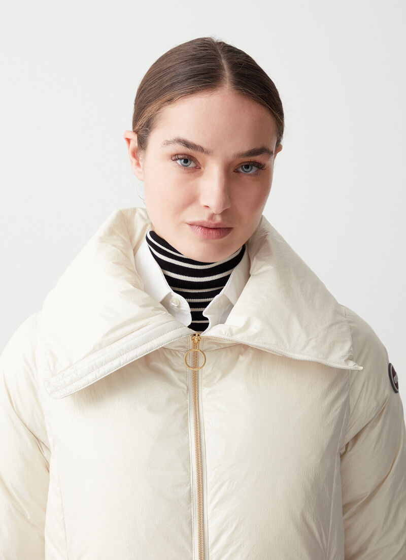 Marbled-effect down jacket with maxi-collar