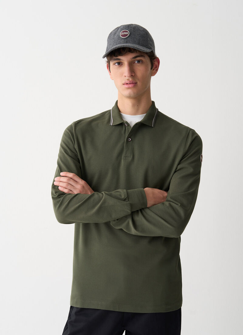 Long-sleeved tricolour polo shirt