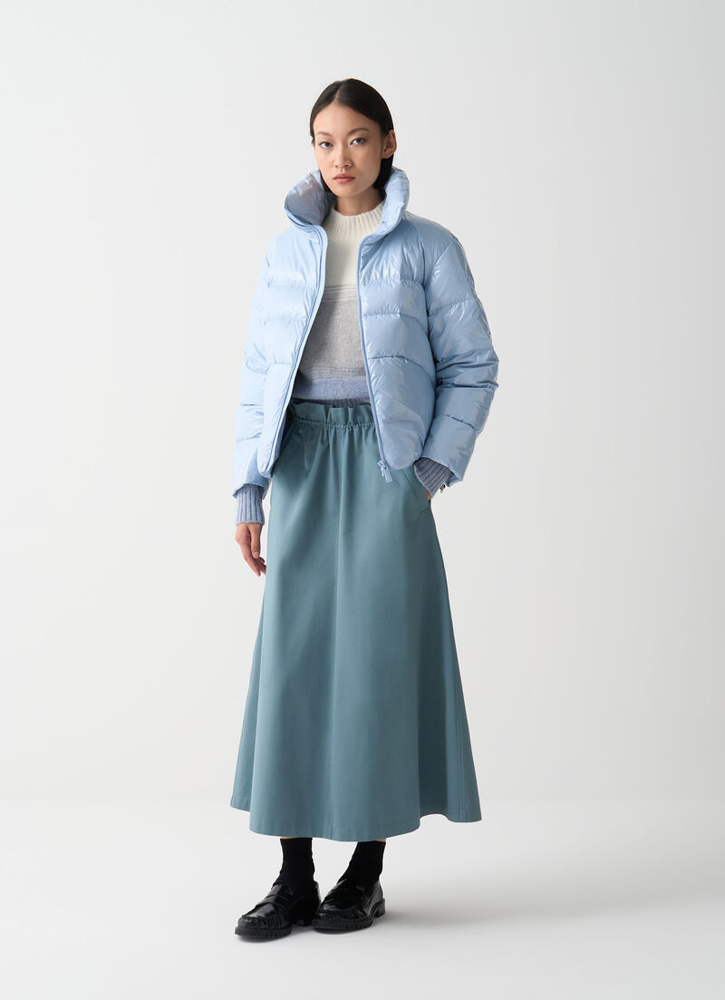 Glossy down jacket with high collar