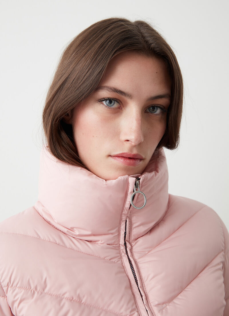 Mate fabric down jacket with high collar