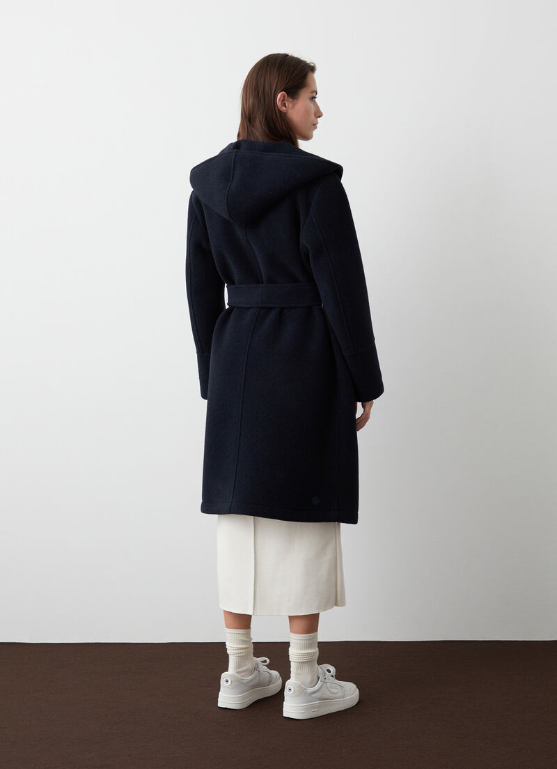 Long wool baize coat with belt