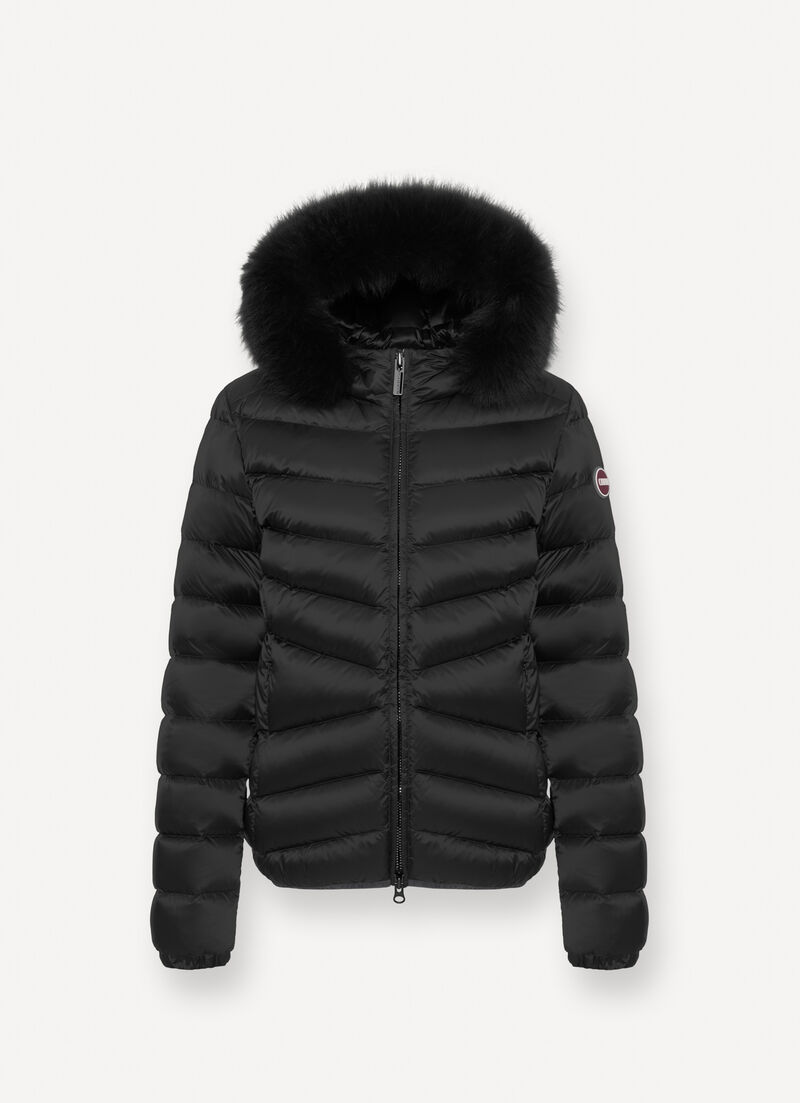 Quilted down jacket with faux fur