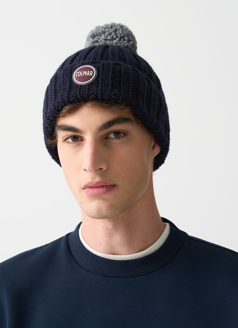 Unisex rib-knit hat with pom-pom