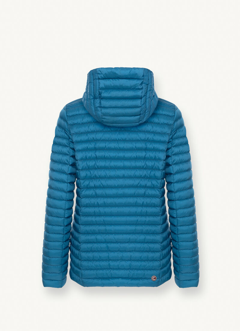 Hooded mid-length down jacket