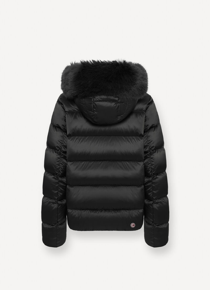 Turtle neck down jacket with faux fur