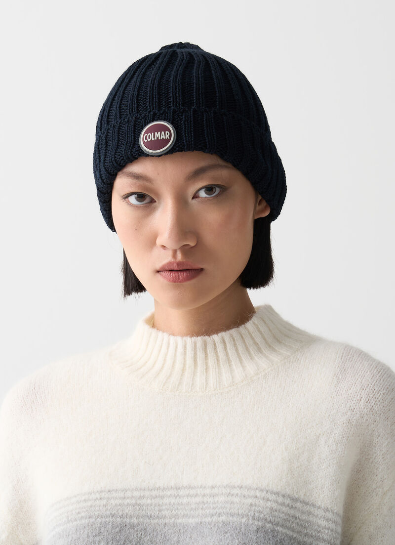 Unisex rib-knit hat with turn-up