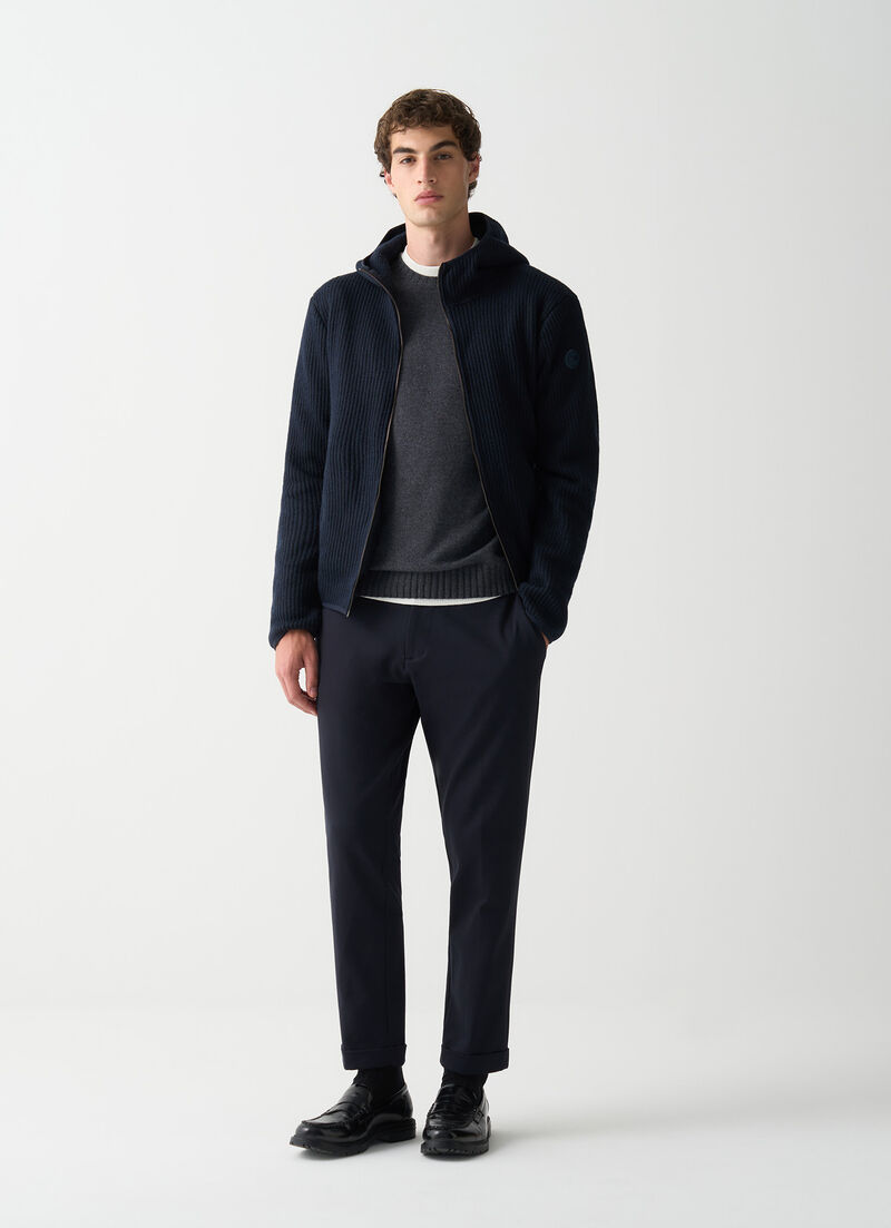 Rib-knit pullover with hood