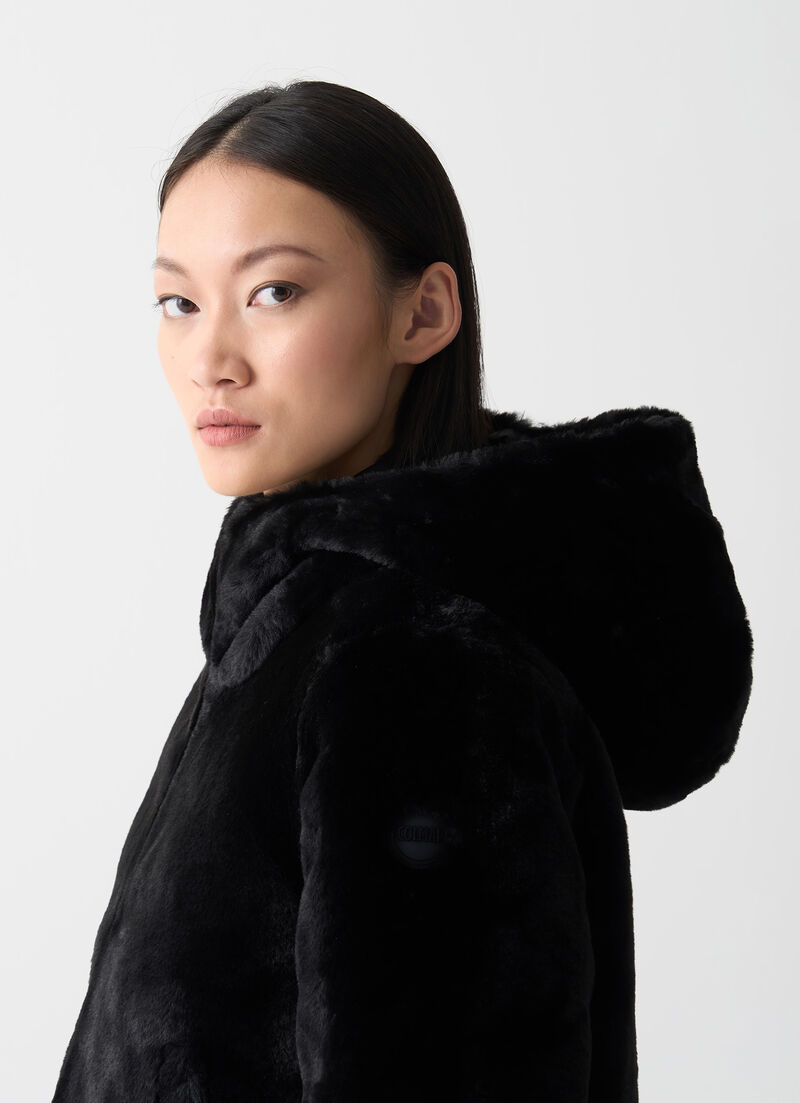 Reversible faux fur down jacket