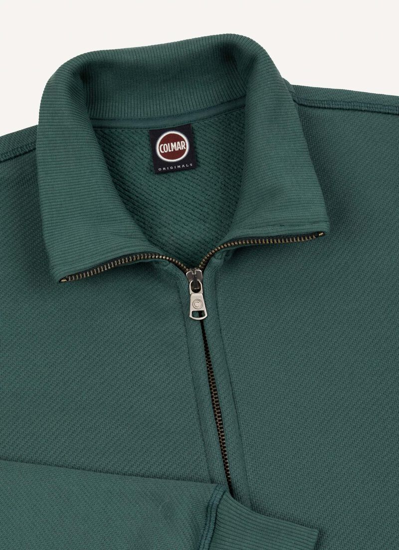 Diagonal-weave sweatshirt with zip