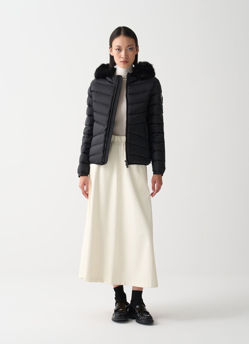 Quilted down jacket with faux fur