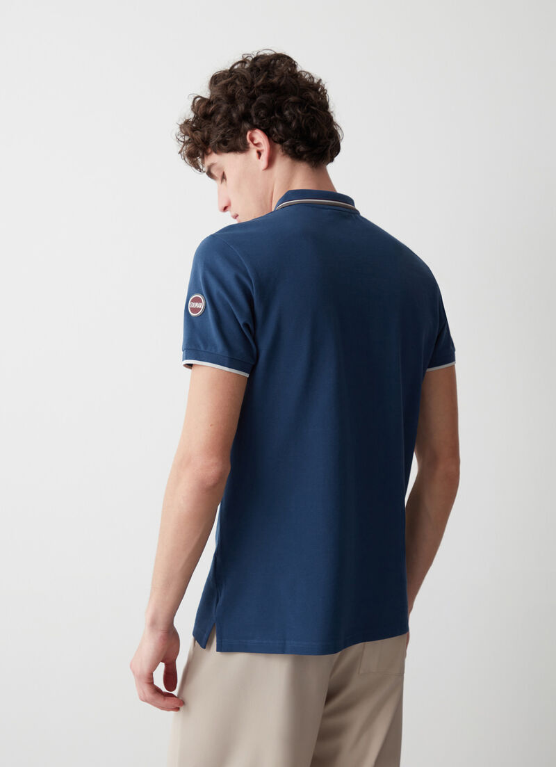 Piqué polo shirt with stripes on the collar