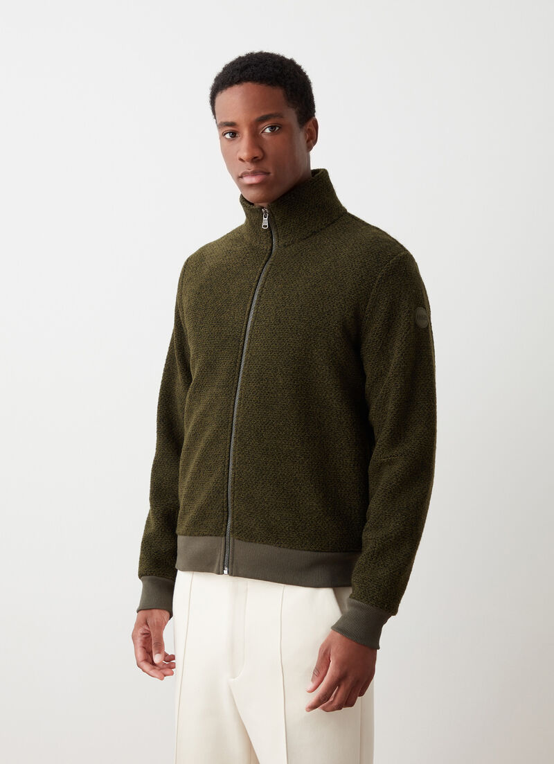 Zip-up wool sweatshirt with knit effect
