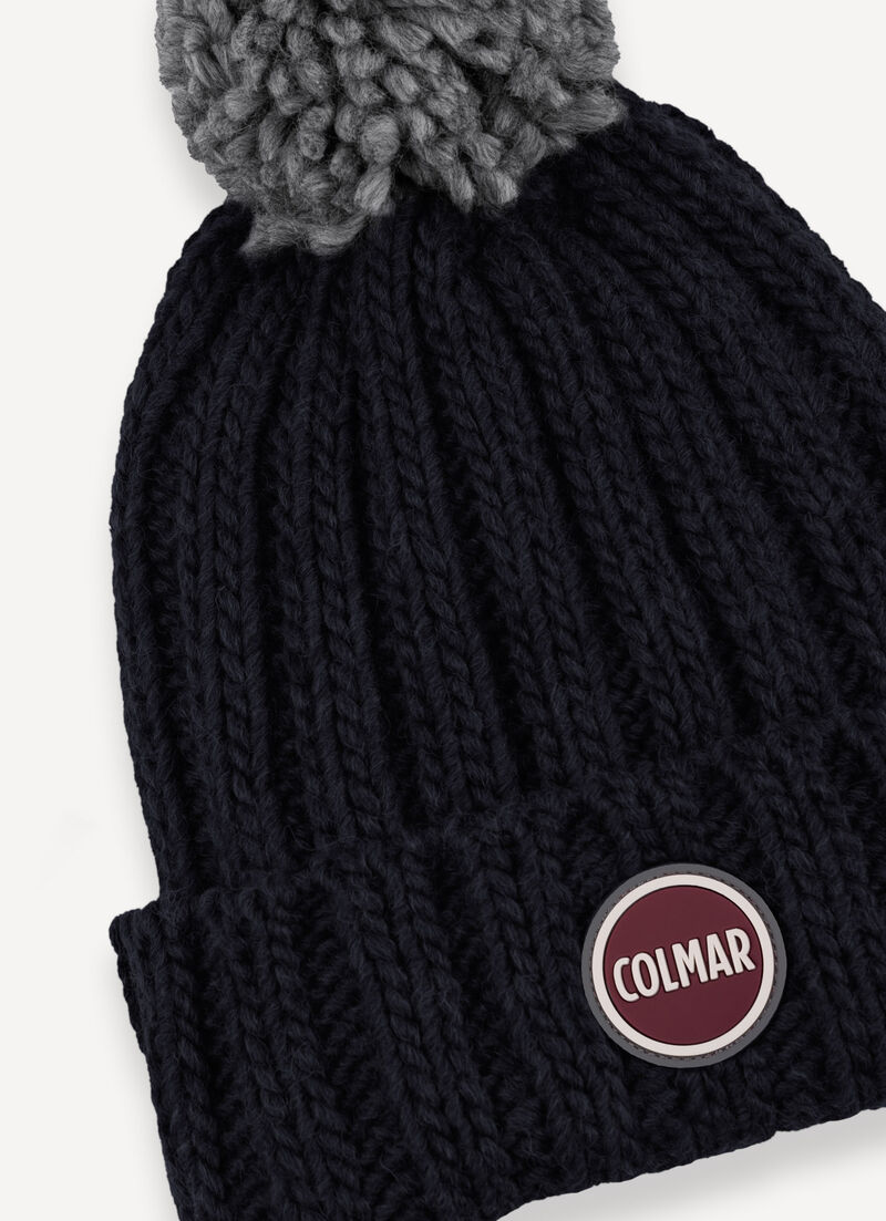 Unisex rib-knit hat with pom-pom